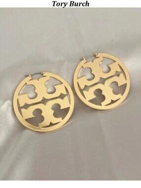Tory Burch Miller Logo Gold Hoop Earrings